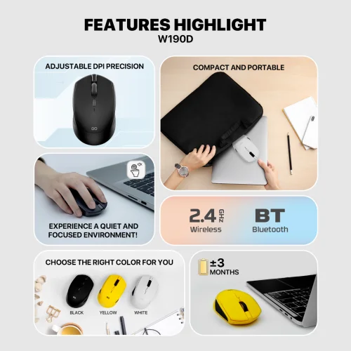 Fantech GO W190D Dual Mode Wireless Mouse image 2