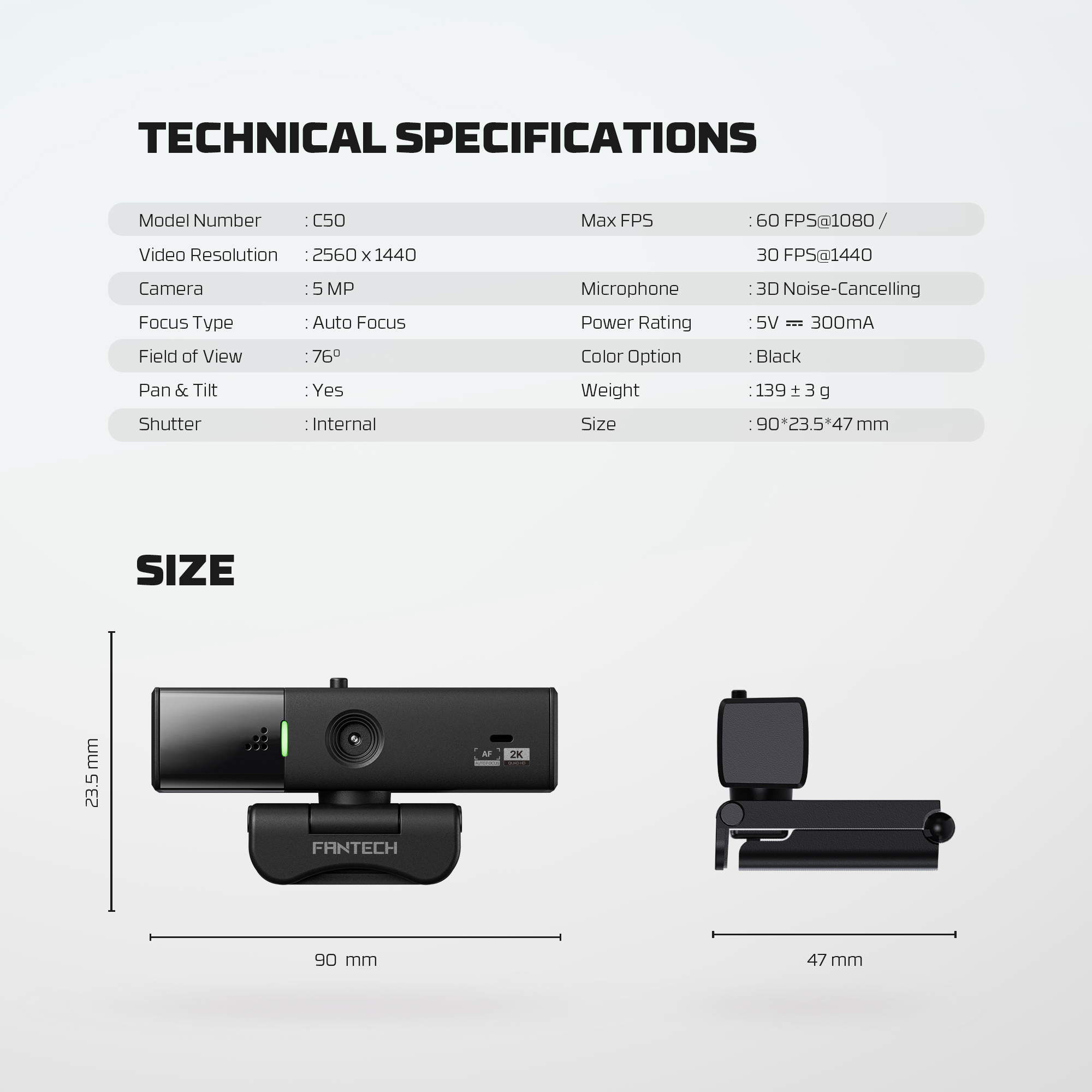 Fantech LUMINOUS C50 2K Quad HD Autofocus Webcam – 360° Rotating image 3
